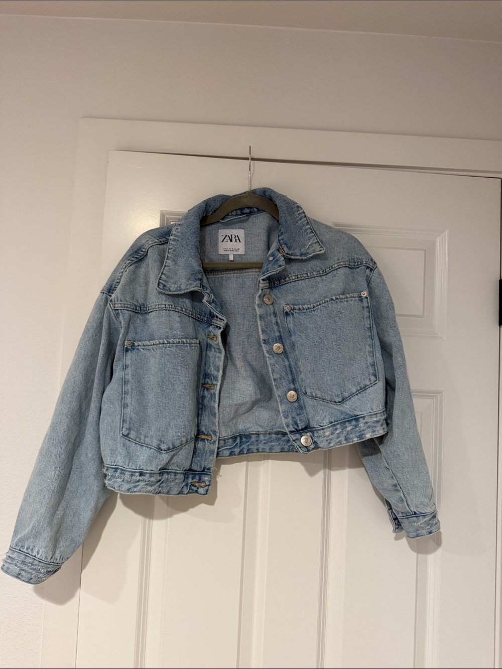Zara Light Wash Cropped Denim Jacket - Pale Blue